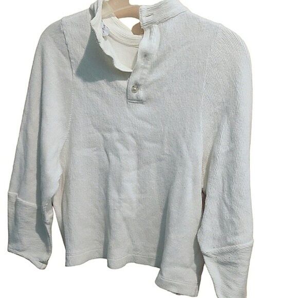 Madewell  Cream Texture & Thread Button-Back Mockneck Top - Picture 4 of 10